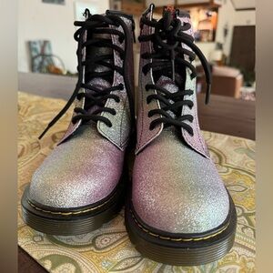Dr. Martens 1460 Pascal Lace-Up Boot, Rainbow Ombre Glitter Combat Ankle Size 6